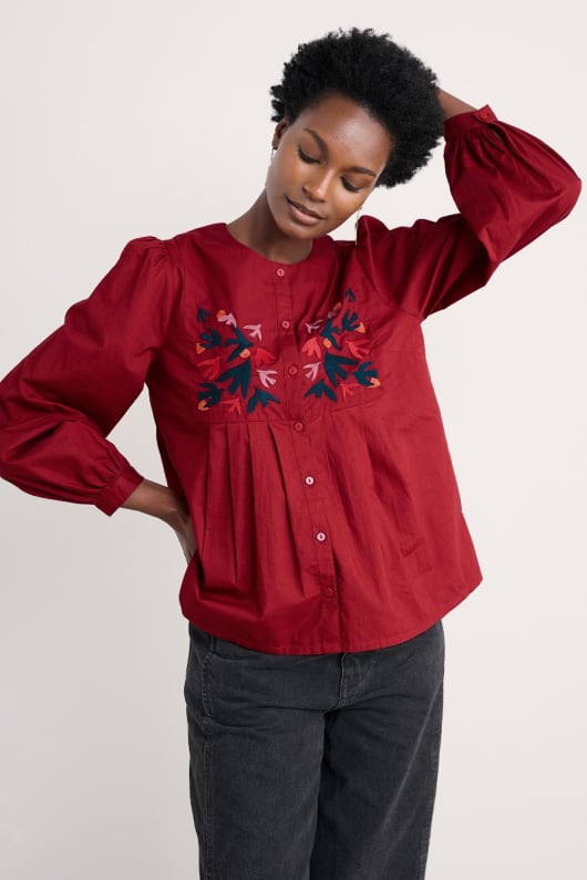 thornapple ricamato camicia in gots-cotone organico certificato