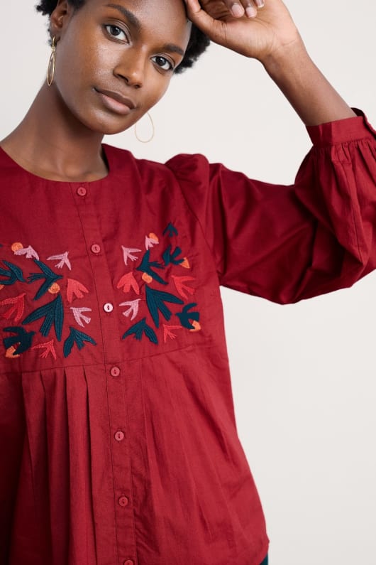 thornapple ricamato camicia in gots-cotone organico certificato
